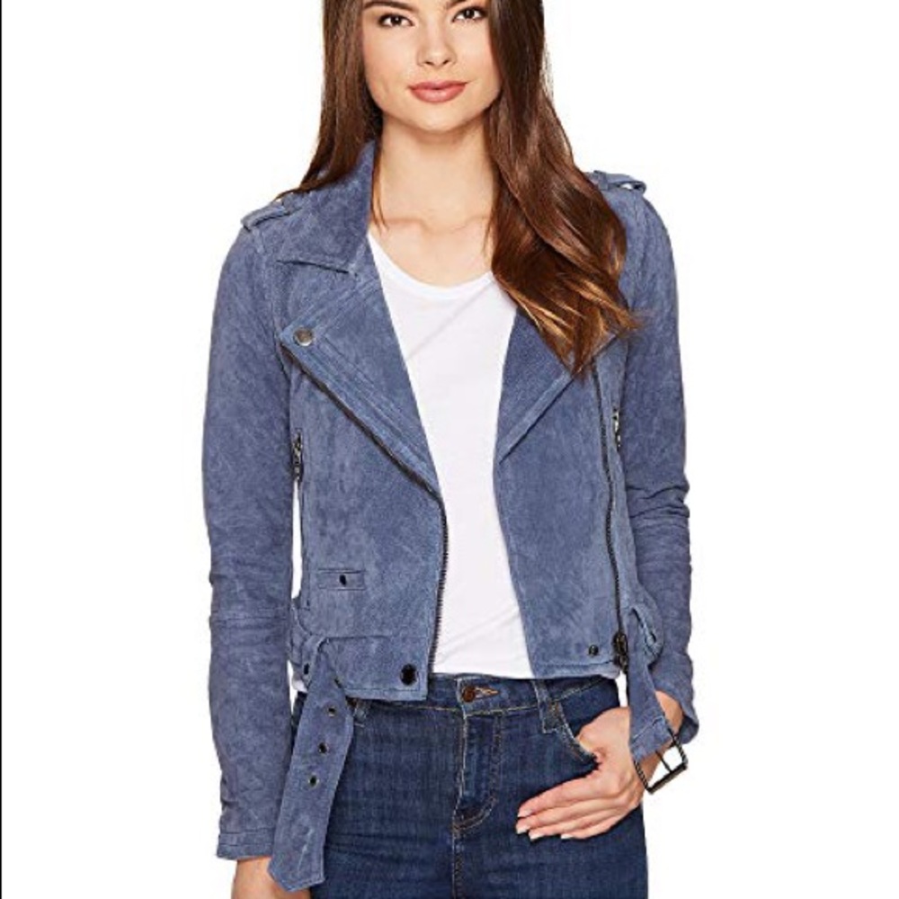 Slate Blue Blank NYC Suede Moto Jacket